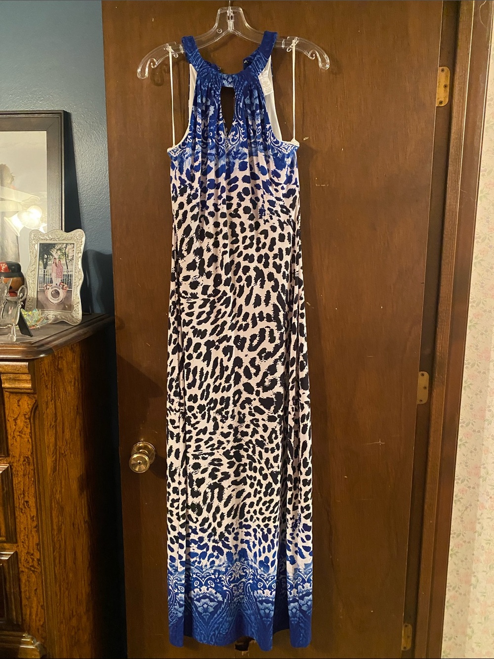 Blue Animal Print Halter Maxi Dress